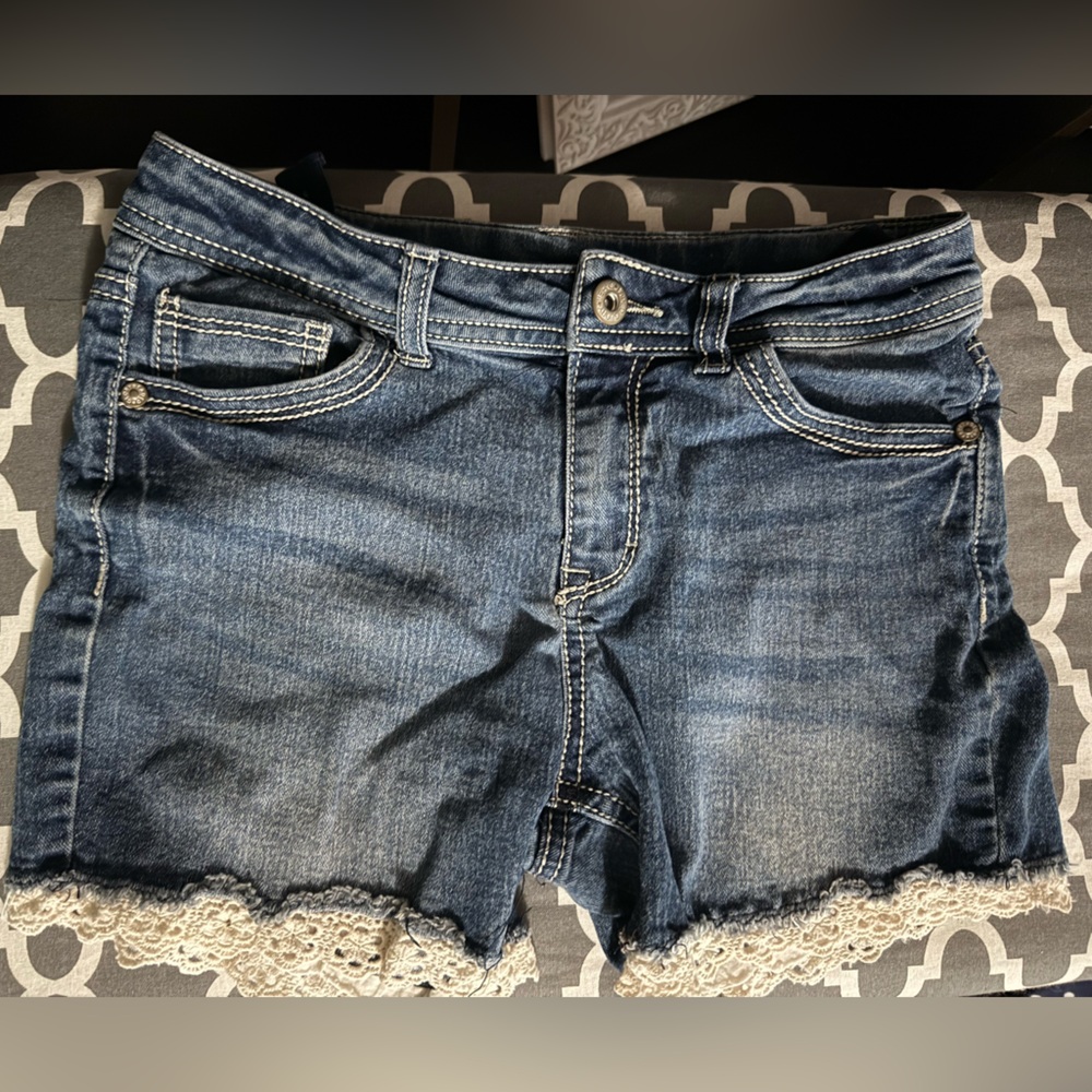 Faded Glory Denim Shorts with Cream Lace Trim